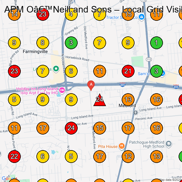 APM O'Neill and Sons Asphalt Contractor GeoGrid ranking map for Medford NY